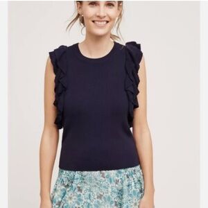 Anthropologie Knitted Knotted Constance Sleeveless Sweater Vest Top Navy XS